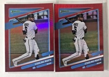 LOT 2x 2021 Donruss Starling Marte RED HOLO FOIL Parallel SP #154