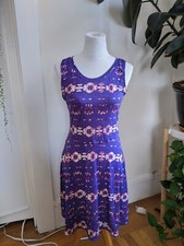 fit and flare retro vintage rayon dress tie-dye print purple and pink sleeveless