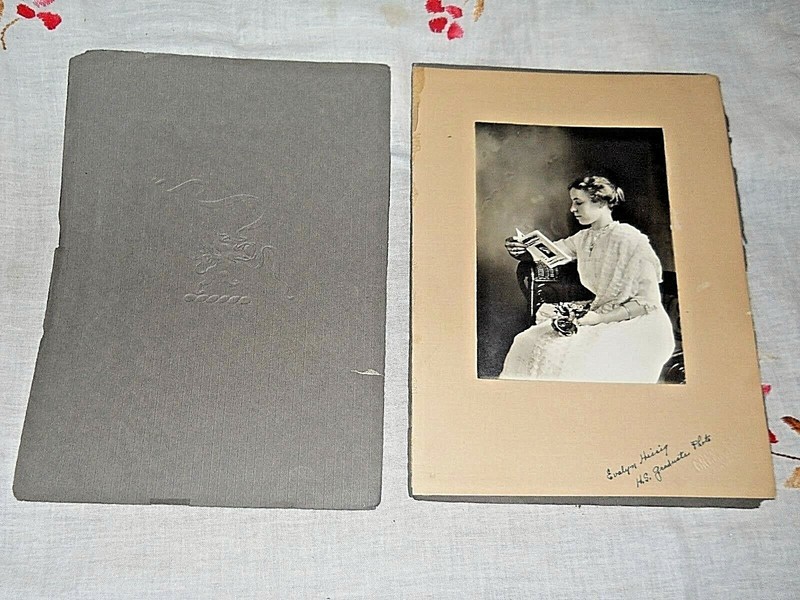 Old Antique Photo of Young Woman w Book & Roses HS Graduation Photograph 