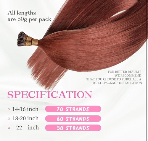 Itip Extensions Stick I Tip 100% Real Remy Human Hair 22inch(#32) Reddish Brown - Picture 4 of 8