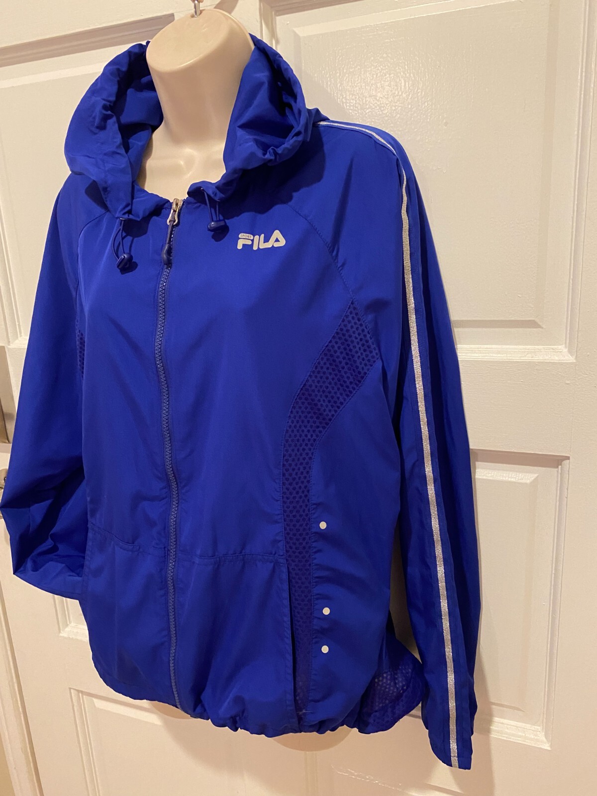 Giacca donna blu FILA Windrunner con cappuccio taglia XL.