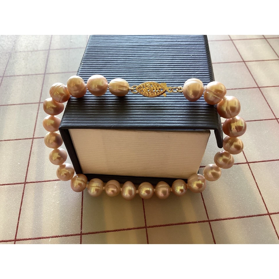 14kt Gold Rose Freshwater Pearl Bracelet 7mm Elegant Jewelry - Image 2 of 4