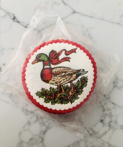 Vintage Christmas Paper Coaster Drink Coasters Duck Christmas Holly NOS - 第 1/5 張圖片