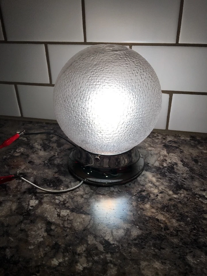 Chrome Flush Mount Fixture With Antique Glass Globe Vintage Porch Closet 8A - Image 2 of 4