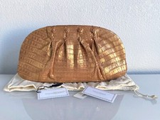 Nancy Gonzalez Crocodile Skin Exotic Leather Brown Gold Purse Handbag Bag Clutch