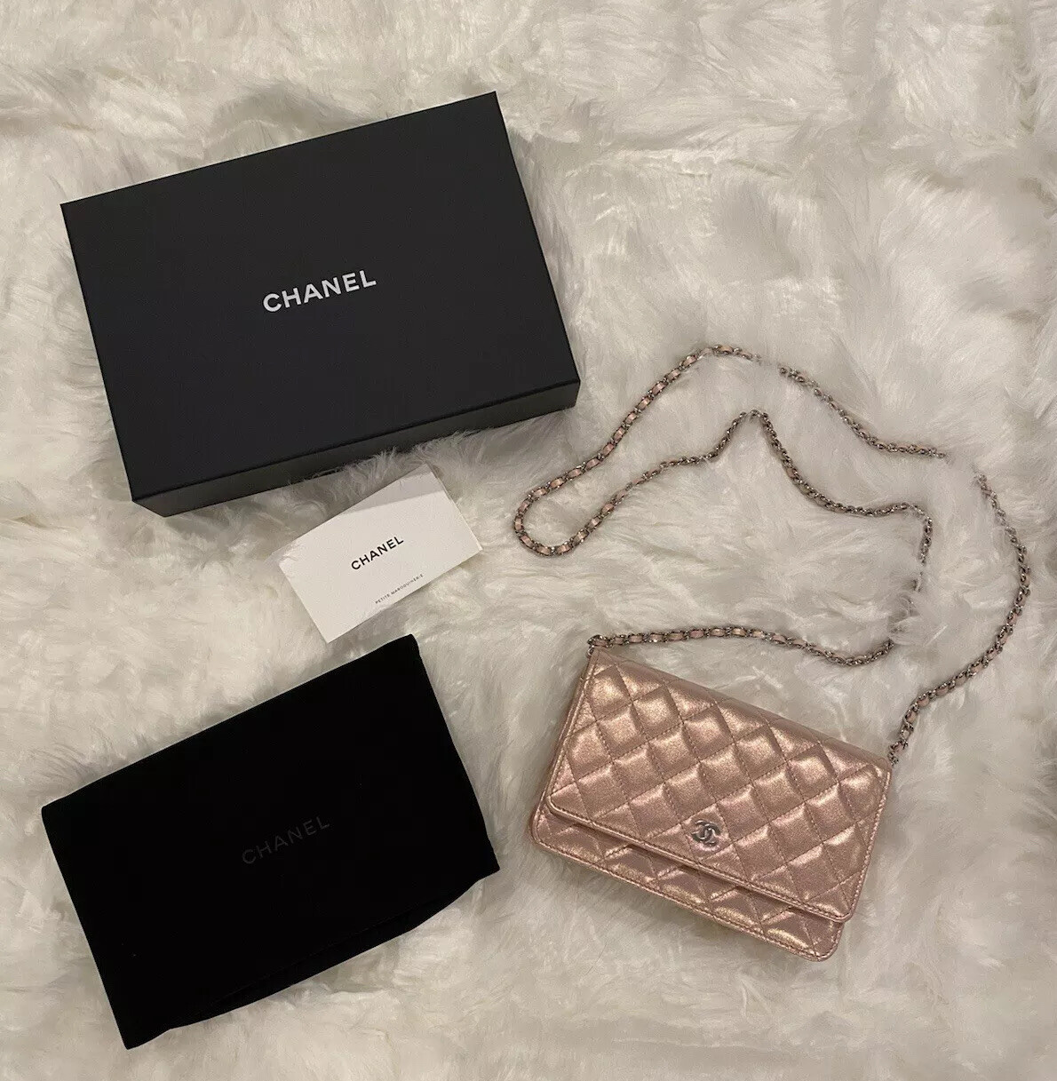 BNWT RARE 21K Authentic Chanel Iridescent Pink CC WOC Wallet On Chain Handbag image 4