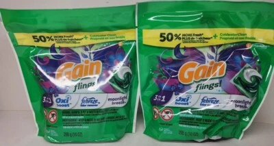 2 Gain Flings 3 in 1 Moonlight Breeze Laundry Detergent Pods 14 Packs x2=28