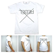 SA106 Mens Rebel X Minimal Typography Simple Art Clean Graphic White T Shirt