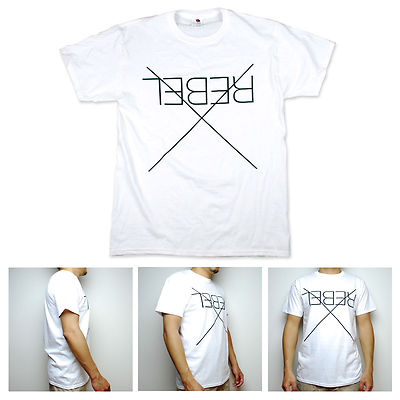 SA106 Mens Rebel X Minimal Typography Simple Art Clean Graphic White T Shirt
