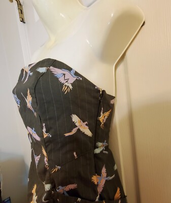 FREE PEOPLE Strapless BIRD PRINT Sunshine of Your Love POCKET Midi DRESS Sz 0