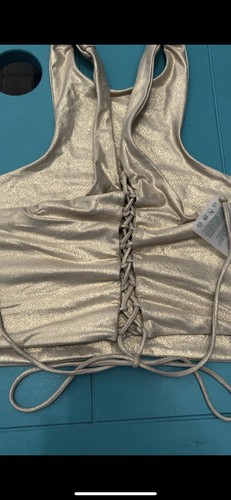 NWT Luli Fama Bikini Top Sporty Gold Unique L/XL D, DD, DDD $129 Stunning L@@K! - Picture 13 of 22
