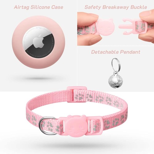 2 Pack Airtag Cat Collar Breakaway with Bell,Reflective Kitten Collar with Apple - Picture 4 of 7