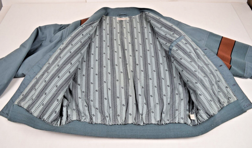 Vintage Jordache Jacket Size M 80s Steel Blue Brown Stripe Varsity Cardigan Coat - Picture 7 of 13