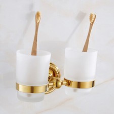 Luxury Gold Brass Double Tumbler Holder Cup  Tumbler Holders Toothbrush Holder