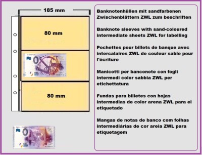 1-0-EURO-Banknotenhüllen-Souvenir-Scheine-SAFE-3066-3x185x80mm-ZWL-beige