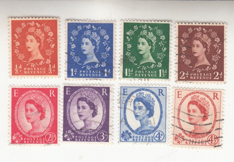 GREAT BRITAIN 1958-65. Queen Elisabeth II. 1/2d, - 4 1/2.  Sc# 353 - 360. Used