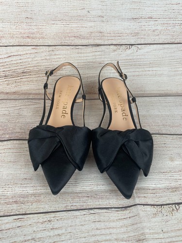 Kate Spade Marseille Womens Sz 6.5B Slingback Pumps Black Satin - Picture 3 of 12