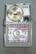 Vintage Kodak FlashFun Hawkeye Camera with case, beige/brown