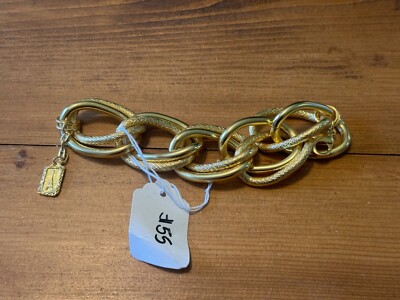 Karine Sultan Women's Gold-Tone Chunky Texture Interlocking Link Chain Bracelet