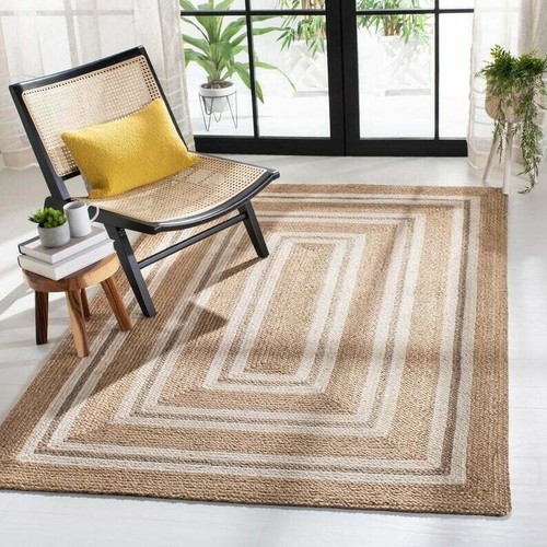 Natural Braided Rug Jute Handwoven Rectangle Eco-Friendly Carpet Floor Boho Mat - Picture 3 of 7