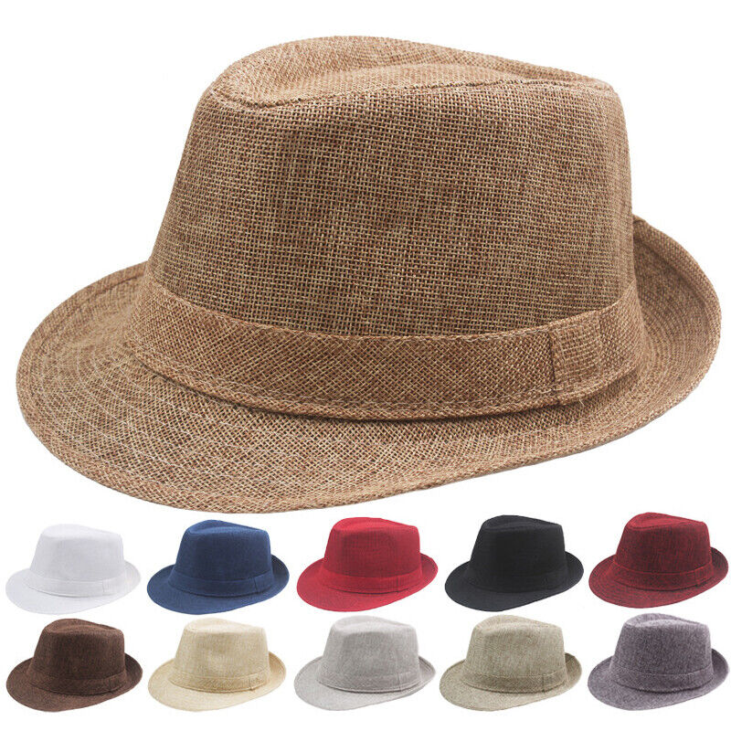 Men Women Straw Jazz Fedora Hat Trilby Cuban Sun Cap Panama Short Brim Hats
