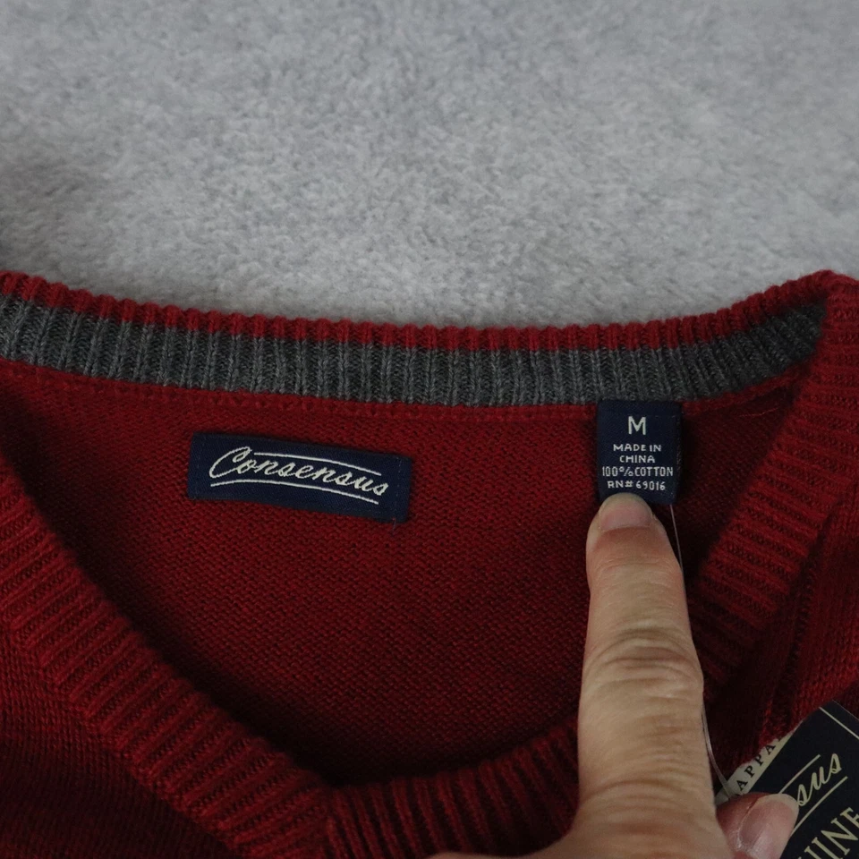 Consensus Sweater Mens Medium Pullover Cable Knit V-Neck Red Long Sleeve NWT - Image 3 of 4