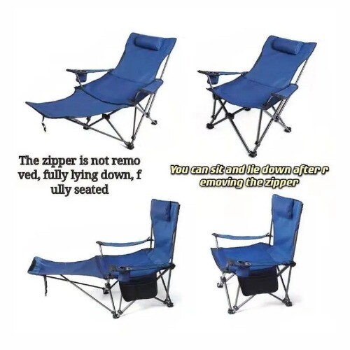 Portable Folding Camping Lounger Chair 2 In1 Recliner Removable Backrest Chair - Bild 3 von 31