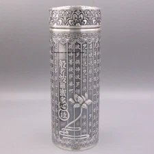 Pure S999 Fine Silver 999 Drinking Cup Heart Sutra Coffee/Hot Tea Bottle 136g