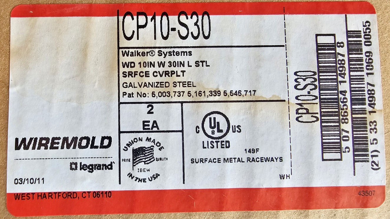 Legrand Wiremold CP10-S30 Wall Duct Surface Cover Lot of 2 NEW