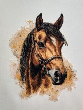 Brown horse completed cross stitch picture