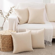 Set of 4 Khaki Throw Pillow Covers 24x24 Inch, Neutral Boho Farmhouse Aesthet...