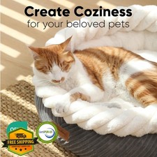 FUKUMARU Calming Cat Bed Grey Round Donut Dog Bed 21inch