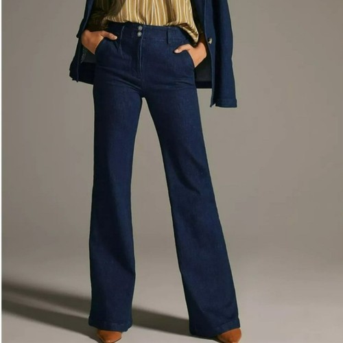 Anthropologie Essential Trouser Flare Jeans Womens 8 Cotton Modal Blend