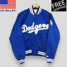 1990  s LA Dodgers Full-Snap Royal Blue Satin Men Varsity Bomber Baseball Jacket