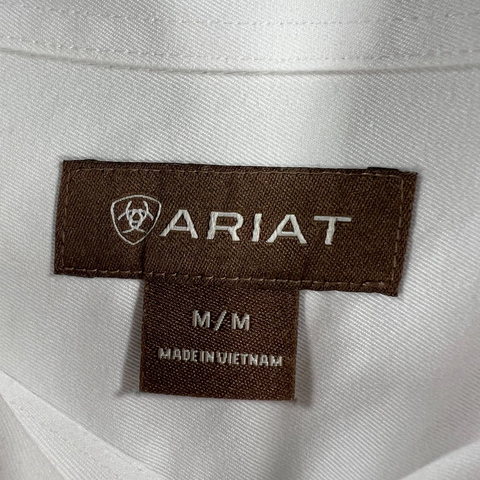 Camisa Ariat Para Hombre Mediana Blanca Manga Larga Western Abotonada Algodón Rancho Foto 2 de 4