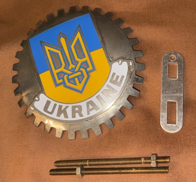 Enamel Ukraine Flag car grill badge Mounting Bracket & Screws Ukrainian