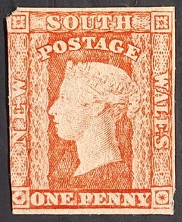 1856 NSW Australia 1d Carmine Verm Imperf Small Diadem stamp WMK 1 Mint Cat £450