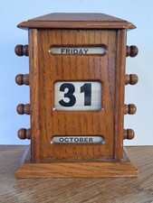 Edwardian Desk Top Calendar perpetual scrolling timeless Oak? wooden