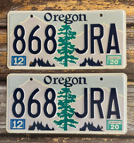 2020 Oregon License Plate Matched Pair / Set 868 JRA