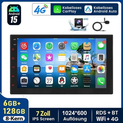 7'' 2 DIN GPS Navi RDS WiFi AM BT MIC 6+128G 8Core 4G Android14 Carplay Autoradio