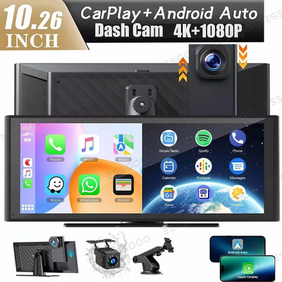ESSGOO 10.26'' 4K DashCam Car Stereo Wireless Carplay & Android Auto Touch Screen