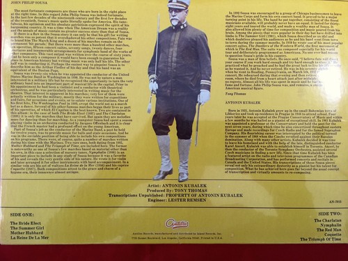 JOHN PHILIP SOUSA: The Other Side Of Sousa LP ANTONIN KUBALEK Pianist - Picture 3 of 3