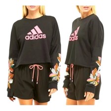 adidas x FARM Rio Print Loose Cropped Fleece Logo Sweatshirt Size Small