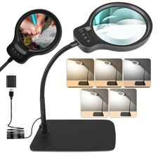 10X 30X Large Magnifying Glass with Light and Stand, 5-inch Lens, 5 Color Mod...