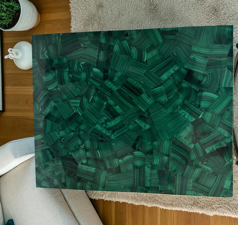 Semi Precious Marble Malachite Coffee Table Top Handmade Decor Christmas Gifts - Image 2 of 4