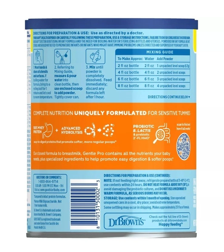 Good Start Dr Brown's Baby Formula Powder GentlePro Etapa 1, 32 Onzas, PACK DE 2 Foto 2 de 4