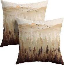 Fall Misty Forest Throw Pillow Covers 18x18 Inch Set of 2 Brown Mountain Woodlan