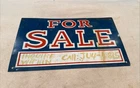 Vintage 1950’s Tin FOR SALE Sign Blue/Red & White Metal 14” Wide x 8" high