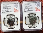 2 COIN Set 2025-S Morgan Peace Dollar NGC PF70 Reverse Proof Thomas Uram Signed