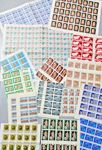 Stamps in 15 different complete sheets 30 cents each from Hungary